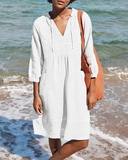 LM | A-line mini dress with V-neck, 3/4-length sleeves and pockets