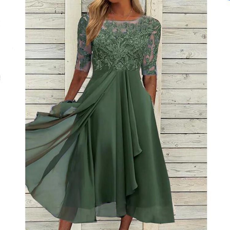LM | Chiffon midi dress with transparent sleeves in midi length