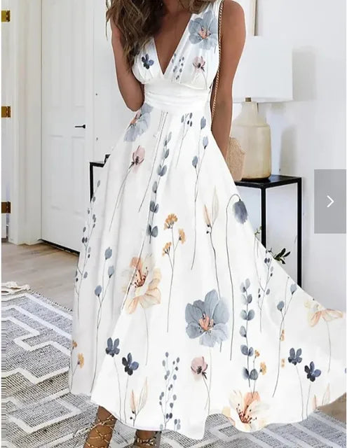 LM | V-neck floral sleeveless maxi dress
