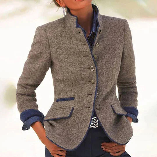 LM | Elegant stand-up collar tailored suit jacket