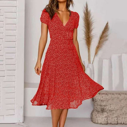 LM | V-neck wrap midi dress