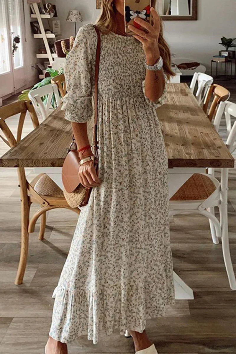 LM | Anna - Fashionable street print patchwork dresses with O-neck and A-line