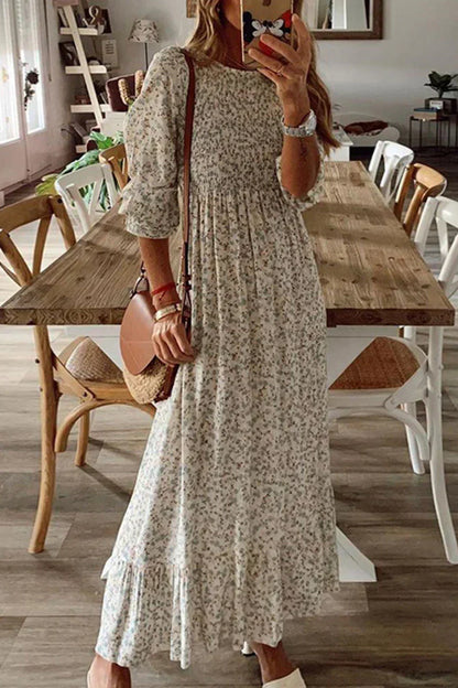 LM | Anna - Fashionable street print patchwork dresses with O-neck and A-line