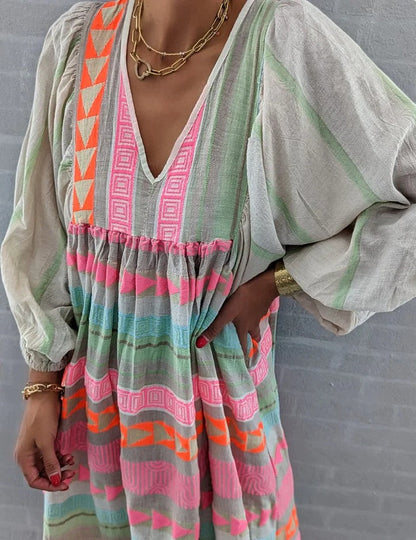 LM | Long-sleeved maxi dress with V-neckline