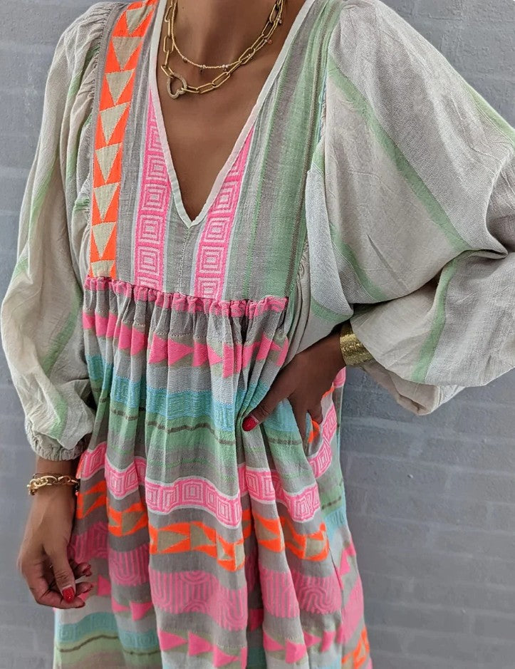 LM | Long-sleeved maxi dress with V-neckline