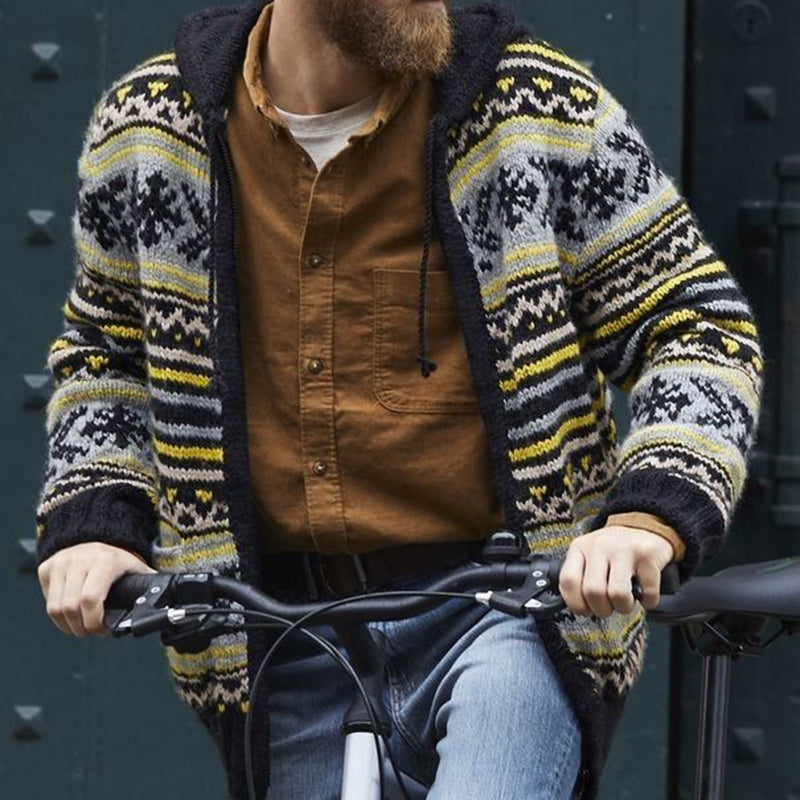 Mens Vintage Fair Isle Knitted Hooded Cardigan artswardrobe