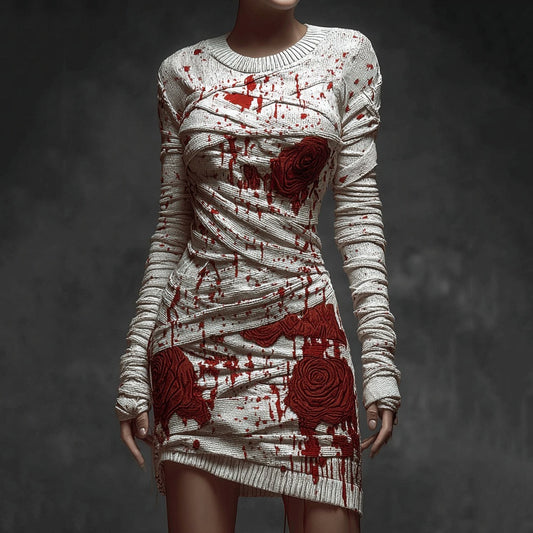 Vintage Bloody Bandages Roses Cozy Sweater Dress artswardrobe
