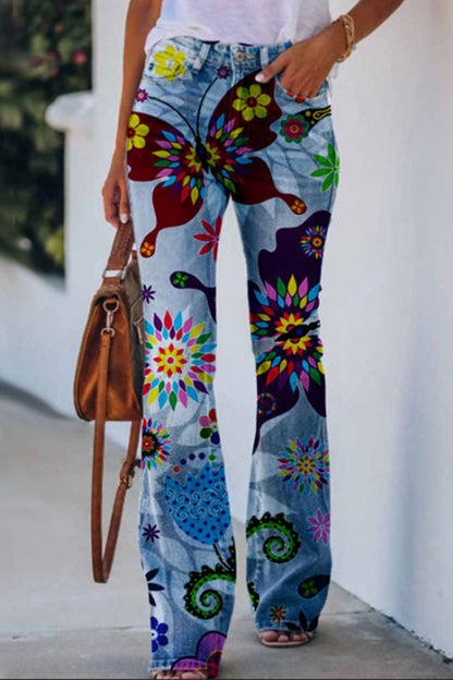 LM | Printed Faux High Rise Flare Pants