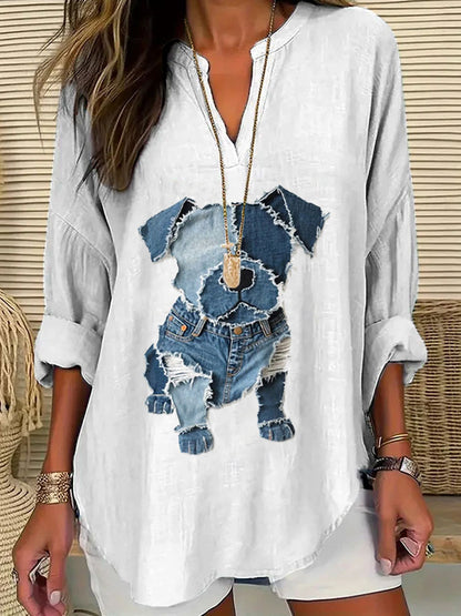 Comstylish Women's Casual Funny Denim Dog Print T-shirt