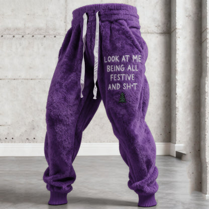 Comstylish Men's Funny Slogan Plush Casual Pants