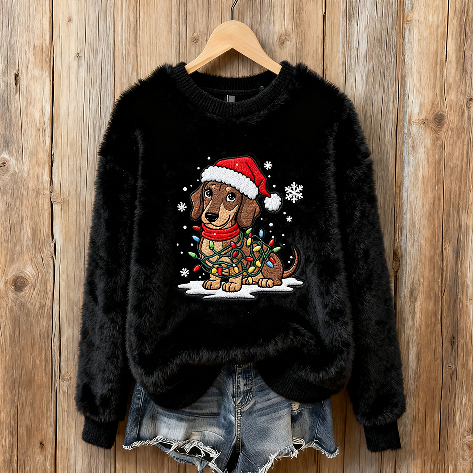 Comstylish Lady Christmas Winter Warmth Round Neck Flannel Sweatshirt