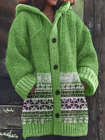 Fairman Island Print Vintage Hooded Sweater Cardigan elevenforest