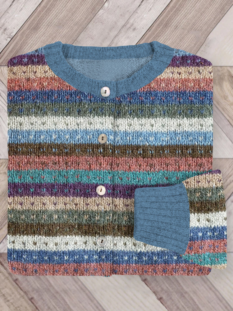 Vintage Icelandic Stripe Jacquard Cozy Knit Cardigan elevenforest