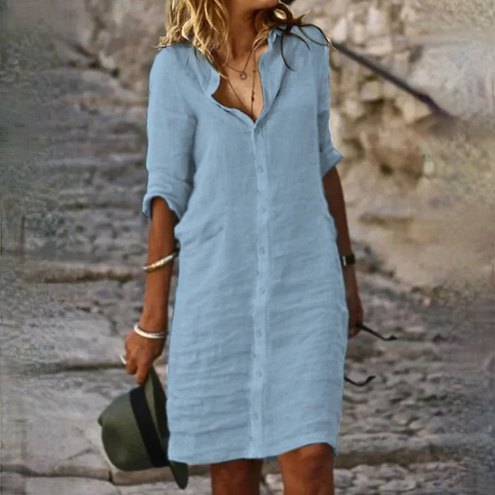 LM | Loose shirt dress with lapel button