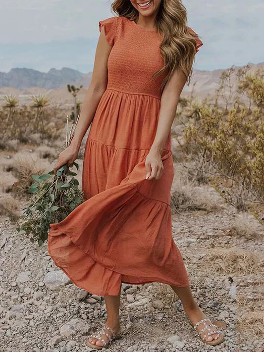 LM | Midi dresses with short sleeves for women