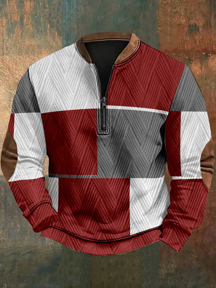 Men's Jacquard Fabric Color Block Design Zipper Sweatshirt elevenforest