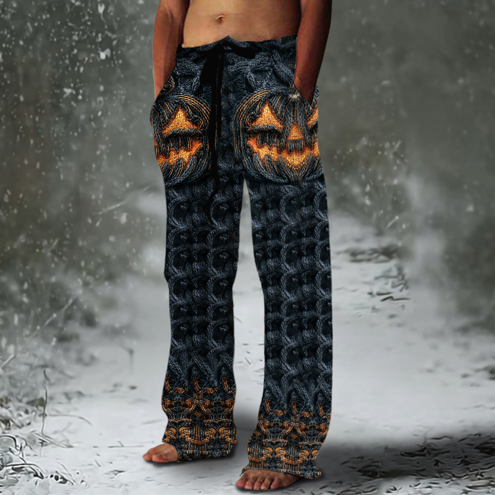 Halloween Pumpkin Emoji Men's Chunky Knit Pants elevenforest