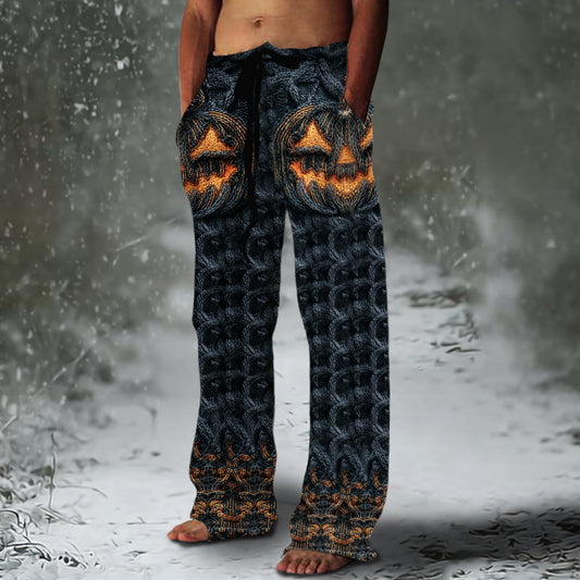 Halloween Pumpkin Emoji Men's Chunky Knit Pants elevenforest