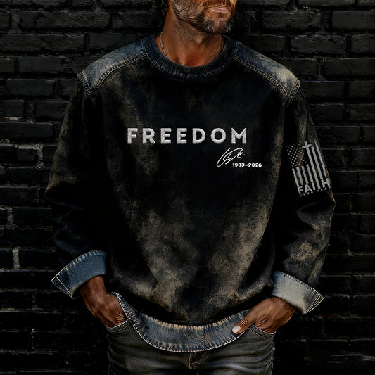 Comstylish Men's Retro Freedom And Faith Over Fear Art Crew Neck Casual Sweatshirt