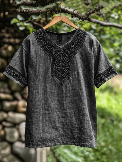 Men's Viking Celtic Knot Art Linen V-neck T Shirt artswardrobe