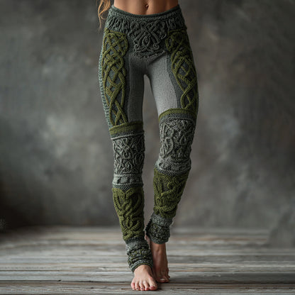 Comstylish Christmas Celtic Knot Knit Jacquard Cozy Leggings