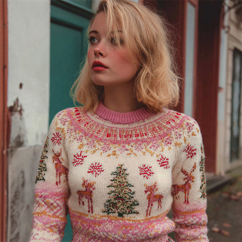 Vintage 80s Christmas Tree & Reindeers Cozy Knit Isle Sweater artswardrobe