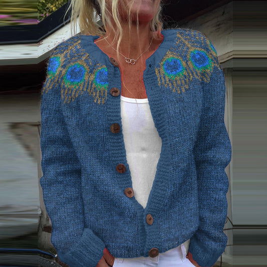 Vintage Icelandic Peacock Feather Knitted Warm Women's Sweater elevenforest