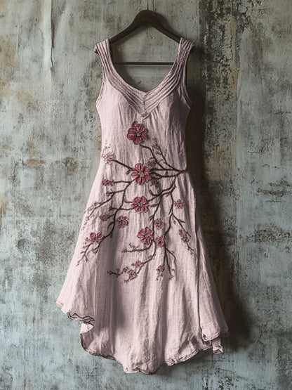 Comstylish Vintage Celtic Knot With Cherry Blossoms Pattern Linen Tank Dress