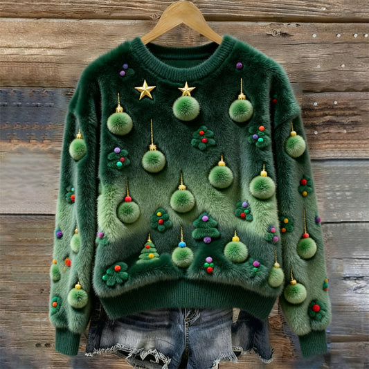 Christmas Tree Decorative Art Women's Plush Sweater artswardrobe