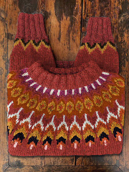 Vintage Icelandic Knit Jacquard Warmth Crew Neck Sweater（Unisex） elevenforest
