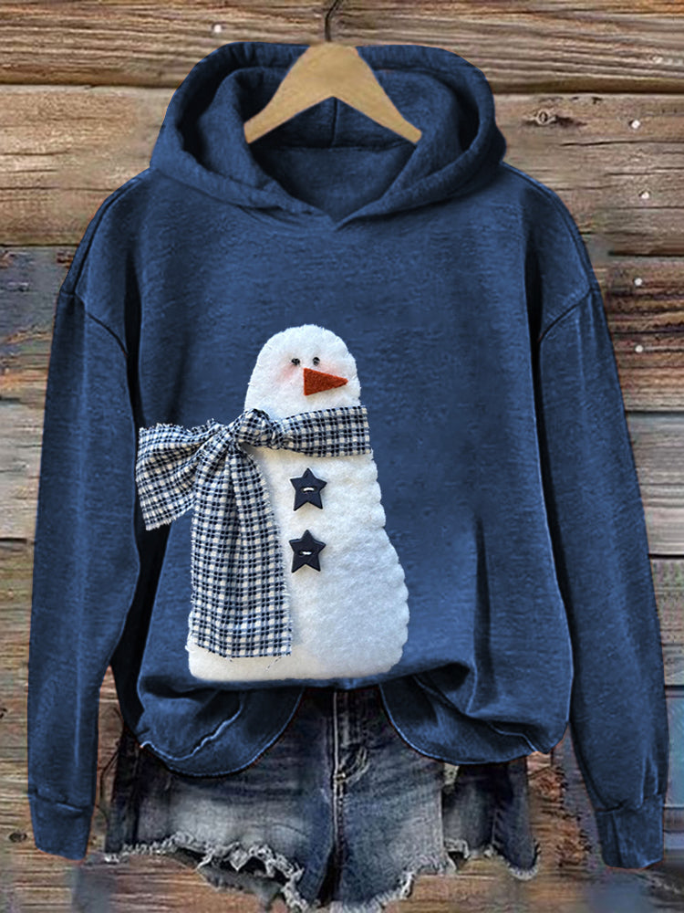 Comstylish Cute Snowman Felt Art Cozy Hoodie