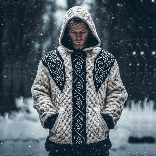 Men's Viking Rune Celtic Knot Contrast Jacquard Crew Neck Sweater artswardrobe