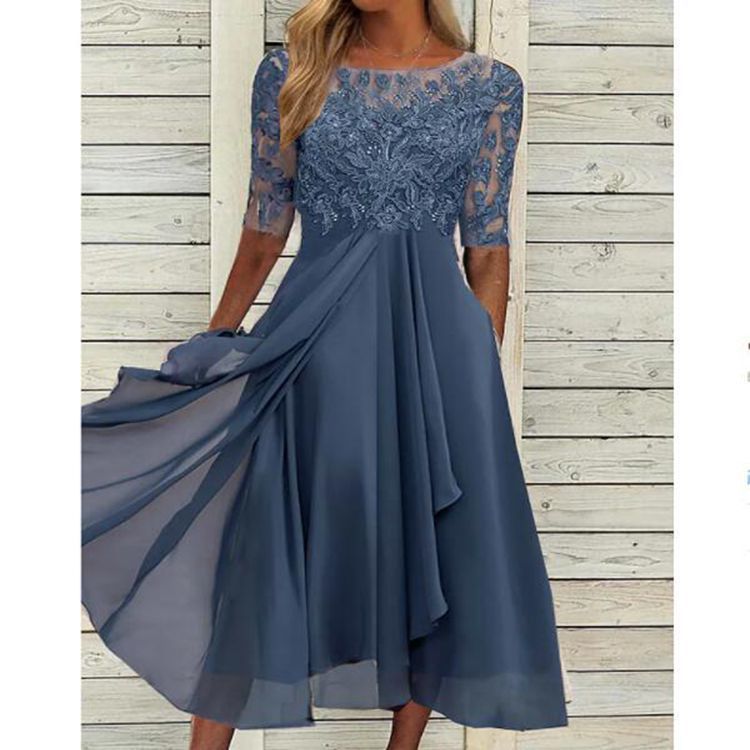 LM | Chiffon midi dress with transparent sleeves in midi length