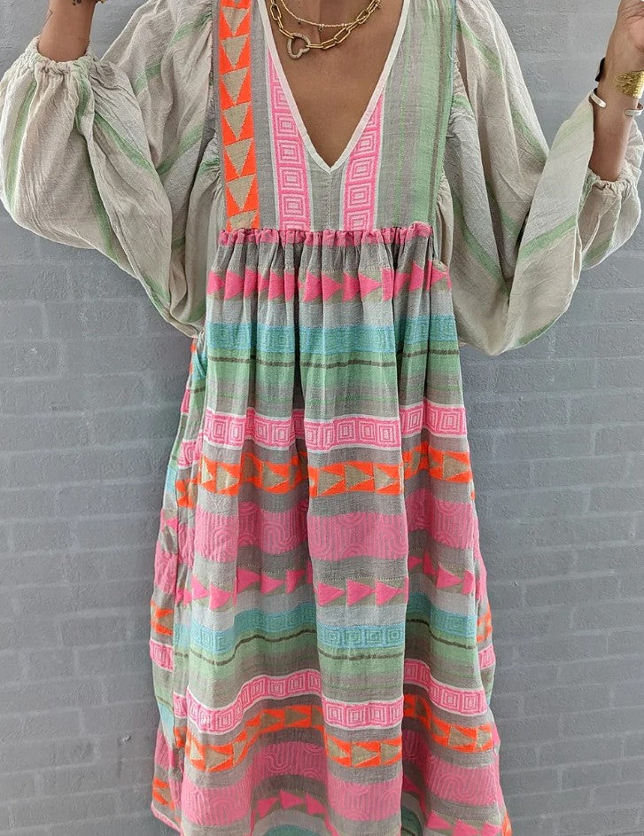 LM | Long-sleeved maxi dress with V-neckline