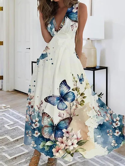 LM | V-neck floral sleeveless maxi dress