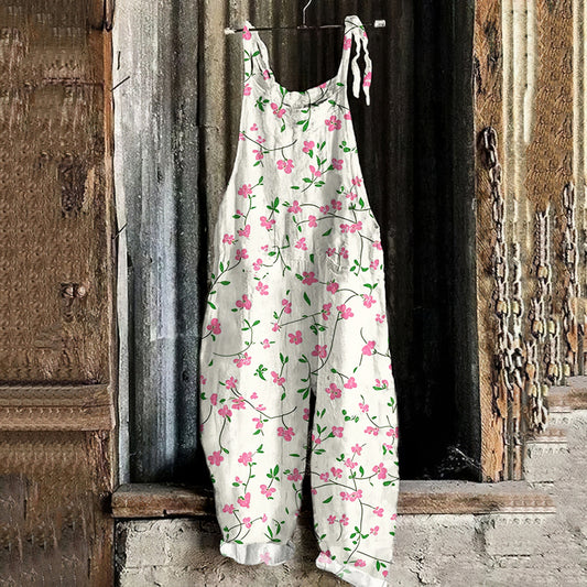Women's Bohemian Floral Art Linen Jumpsuit artswardrobe