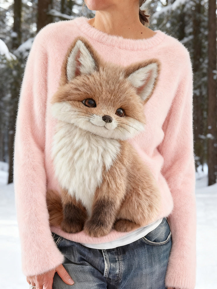 Cute Baby Fox Embroidered Cozy Plush Sweatshirt artswardrobe