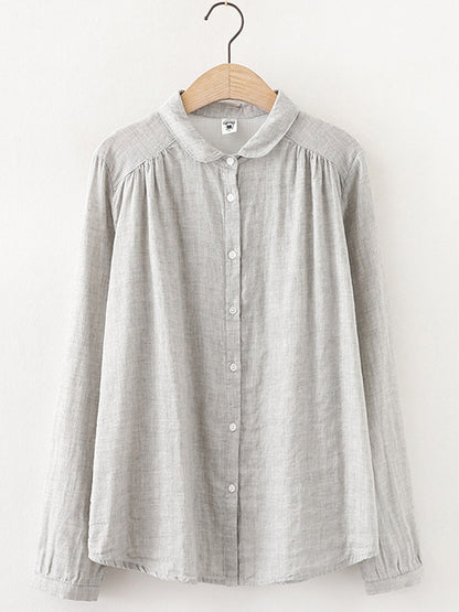 Comstylish Women's Vintage Simple Linen Blend Long Sleeve Shirt