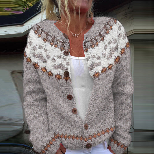 Vintage Animal Paw Prints Jacquard Iceland Cozy Cardigan elevenforest