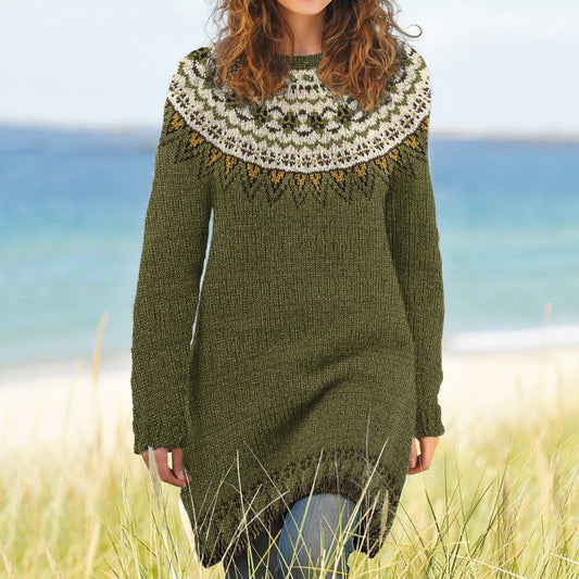 Vintage Fairman Island Tribal Art Pattern Cozy Sweater Dress elevenforest