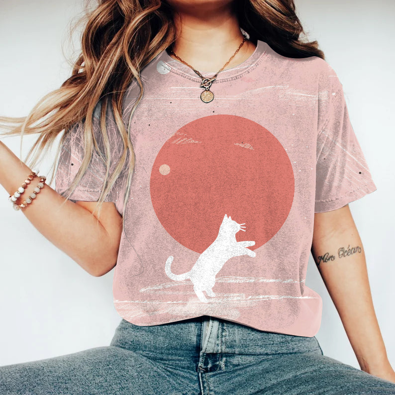 Abstract Creative Cute Cat Jumping Painting Art T-Shirt elevenforest