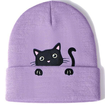 Comstylish Cat Embroidery Cute Cat Knitted Hat