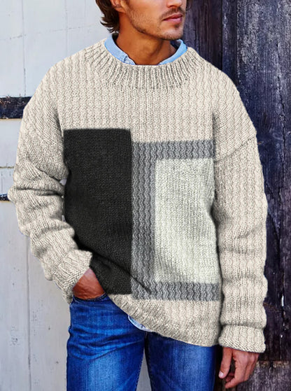 Vegan Mock Minimalist Knit Pullover Sustainable Patchwork Warmth Knitted Jacquard Unisex Sweater artswardrobe