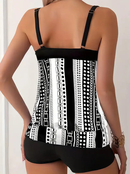 LM | Striped tankini with print