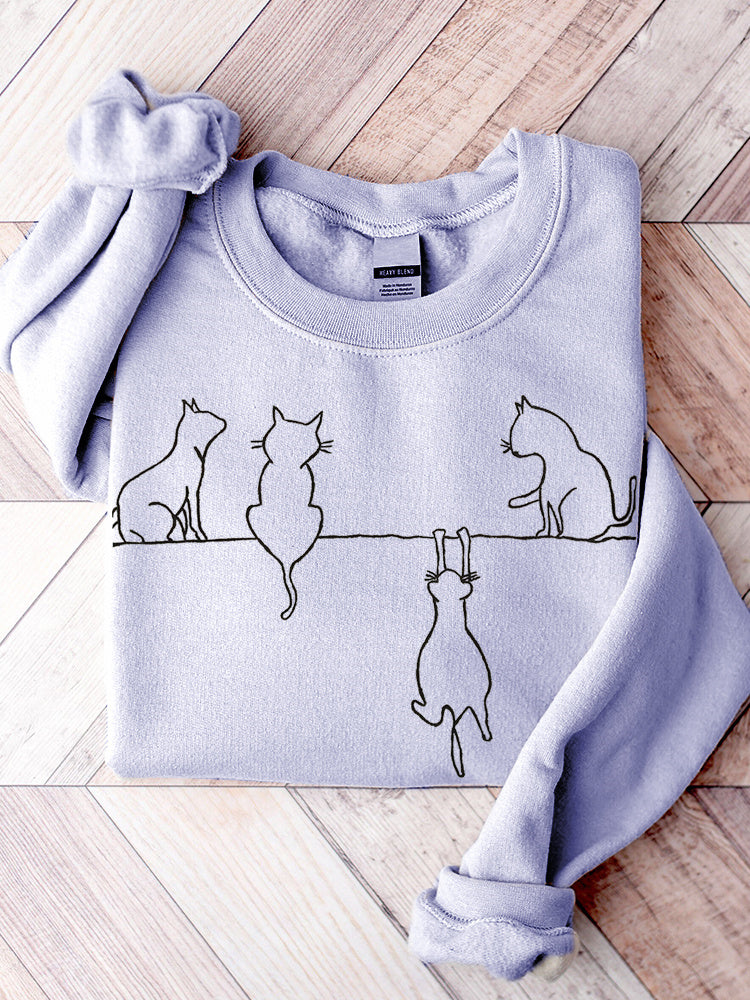 Cat Art Print Casual Cotton Sweatshirt elevenforest
