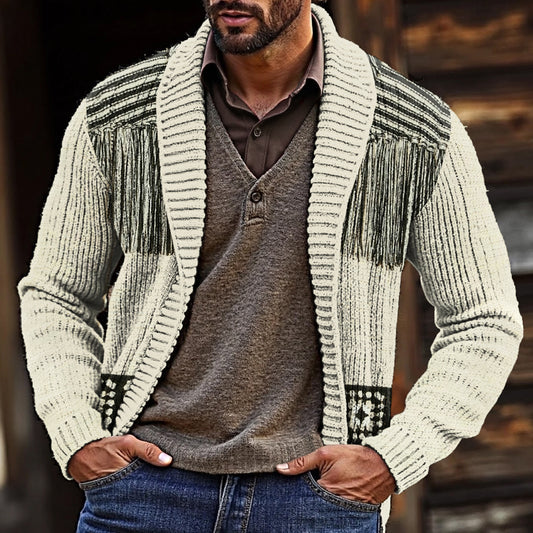 Men'S Vintage Tassels Knitted Jacquard Cozy Sweater Cardigan artswardrobe