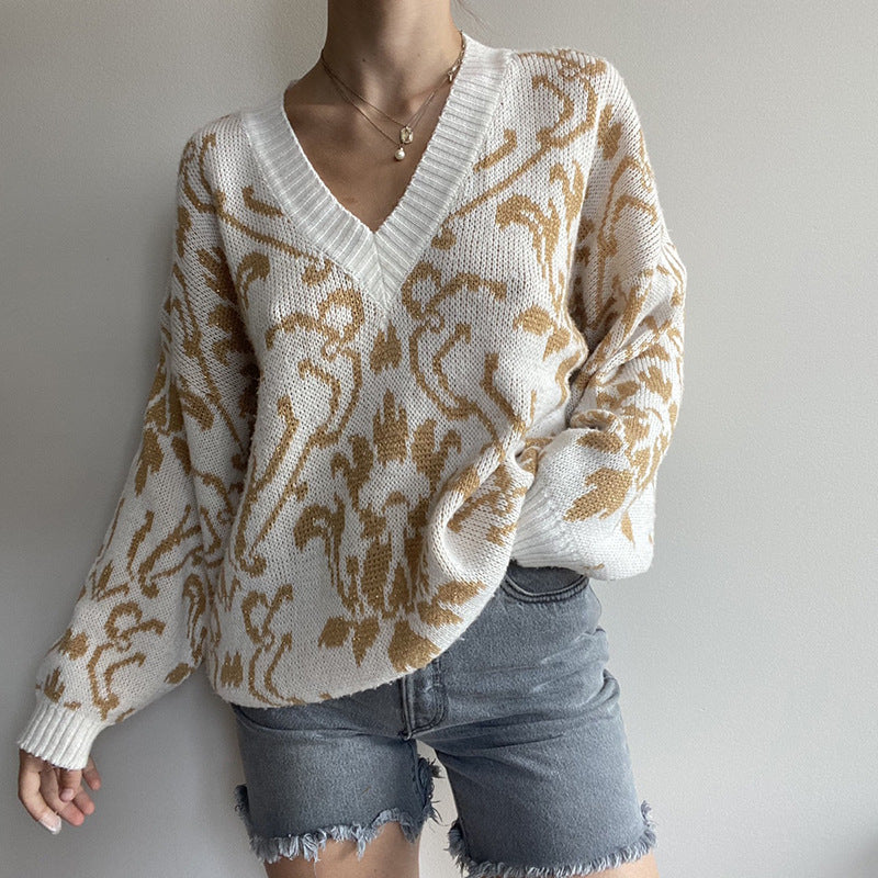 Rocio® | Women's Spring Autumn V Neck Long Sleeve Wool Blend Knitted Casual Sweater