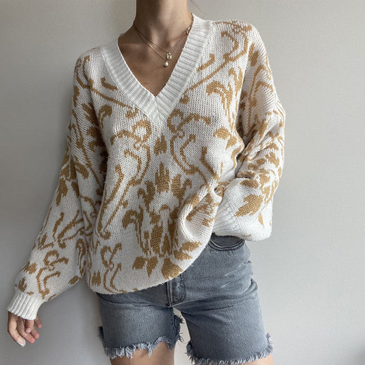 Rocio® | Women's Spring Autumn V Neck Long Sleeve Wool Blend Knitted Casual Sweater