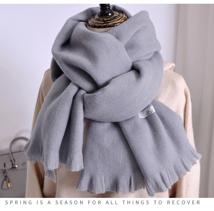 Women's Solid-color Cashmere Scarf with Thick Tassels