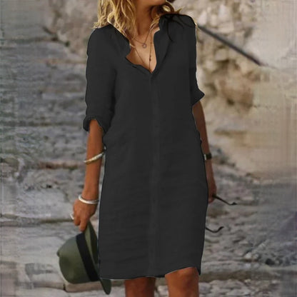 LM | Loose shirt dress with lapel button